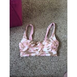 Aerie Womens Sports Bra S Pink Tie Dyed Square Neck Pullover Activewear NWT